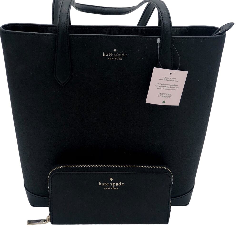 KATE SPADE Glitter Fabric Shoulder Tote Bag and Matching WALLET- NWT- K9338